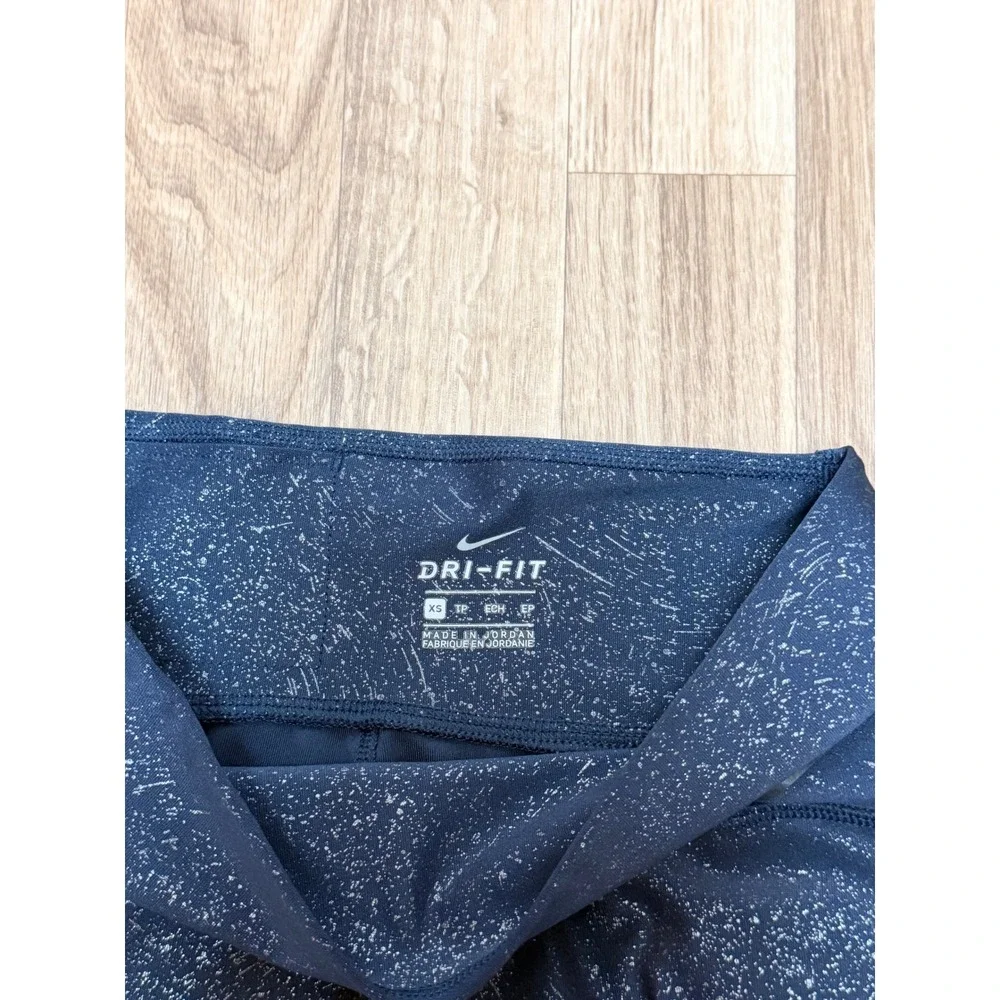 Nike Dri-FIT Navy Blue Metallic Silver Foil Speckle Mesh Panel Leggings XS